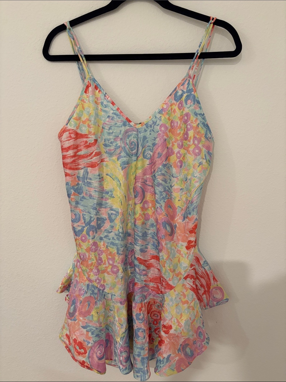 Vintage Cinema Etoile multicolor Satin Slip Dress with Flounce
